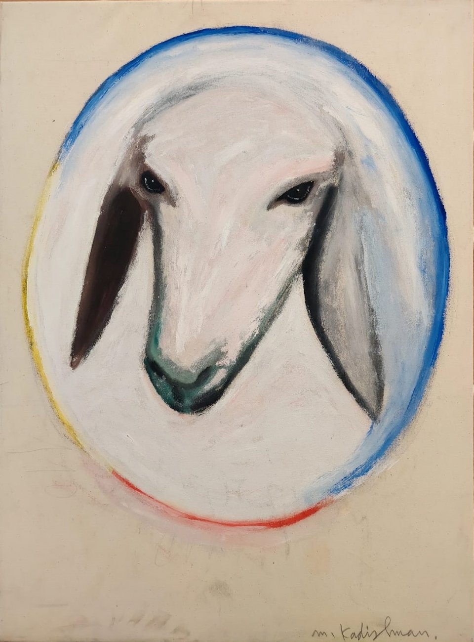 ראש כבש לבן בעיגול צבעוני