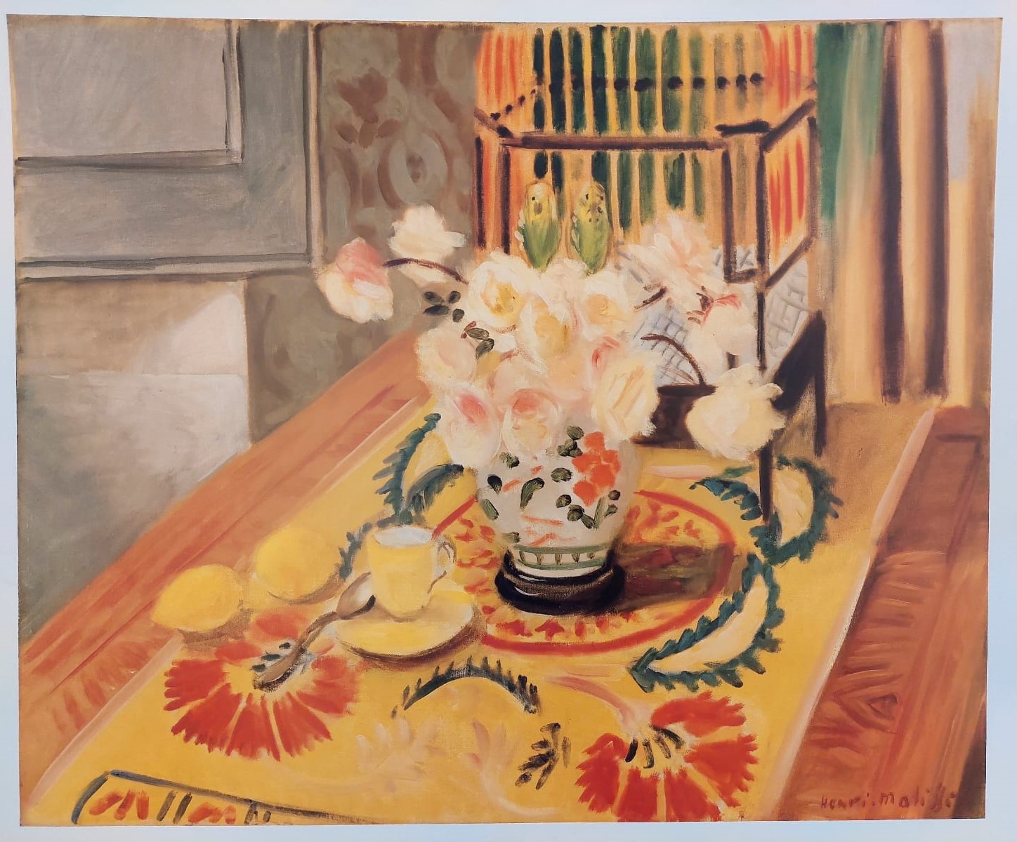 אנרי מאטיס henri matisse כד ורדים על השולחן הדפס יפהפה צבעוני